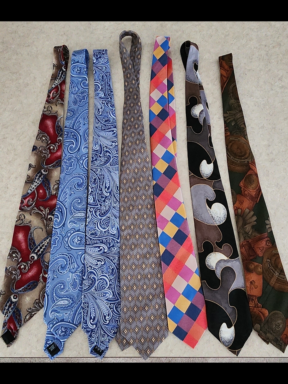 Assorted Men's Patterned Silk Ties - Blue, Red, Gray, Multi, Black, Brown
